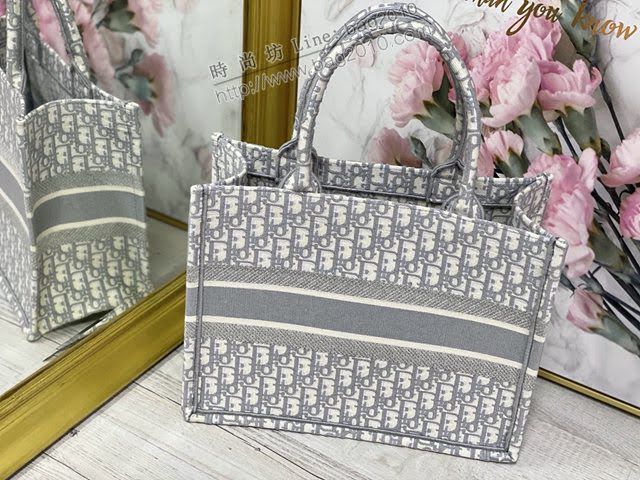 Dior女包 迪奧Book Tote灰帆布托特包手袋 Dior刺繡購物袋  dfk1519